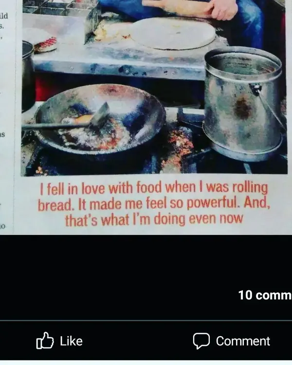 This newspaper clipping captures the heart of our story. The quote, "I fell in love with food when I was rolling bread," is our family's truth. This passion, born in the lanes of Old Delhi, is what drives us to cook for you every single day.