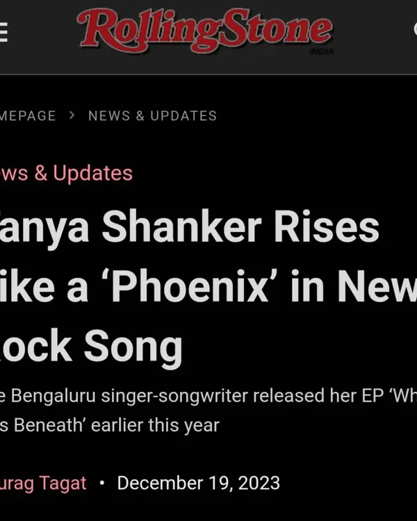 Being featured in Rolling Stone India for my original song 'Phoenix' was an absolute dream. It’s an honor to be recognized by such an iconic publication, and it fuels my passion for creating and performing independent music.
