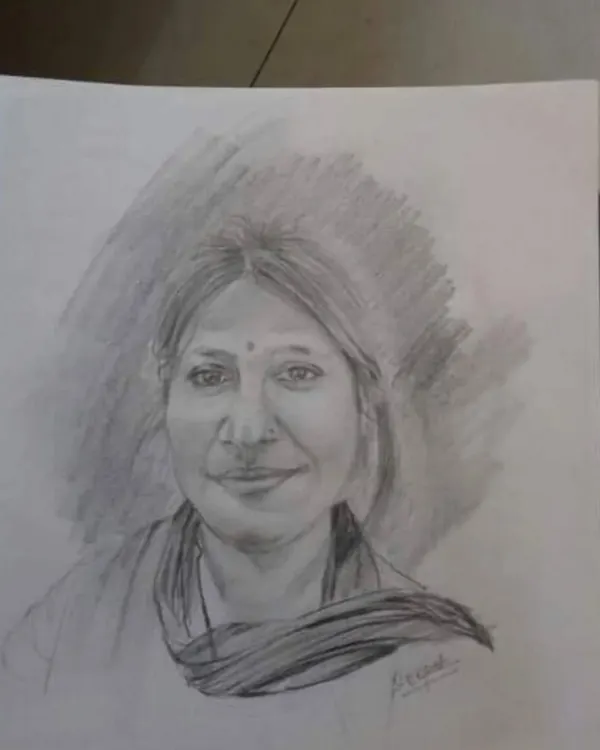A detailed pencil portrait sketch completed in our studio. We focus on teaching students how to capture likeness and emotion through careful observation and advanced shading techniques, which are critical skills for portraiture assignments.