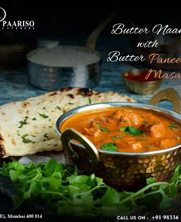 The ultimate comfort food combination: soft Butter Naan served with our rich and creamy Butter Paneer Masala. This dish is a staple of our North Indian catering menu.