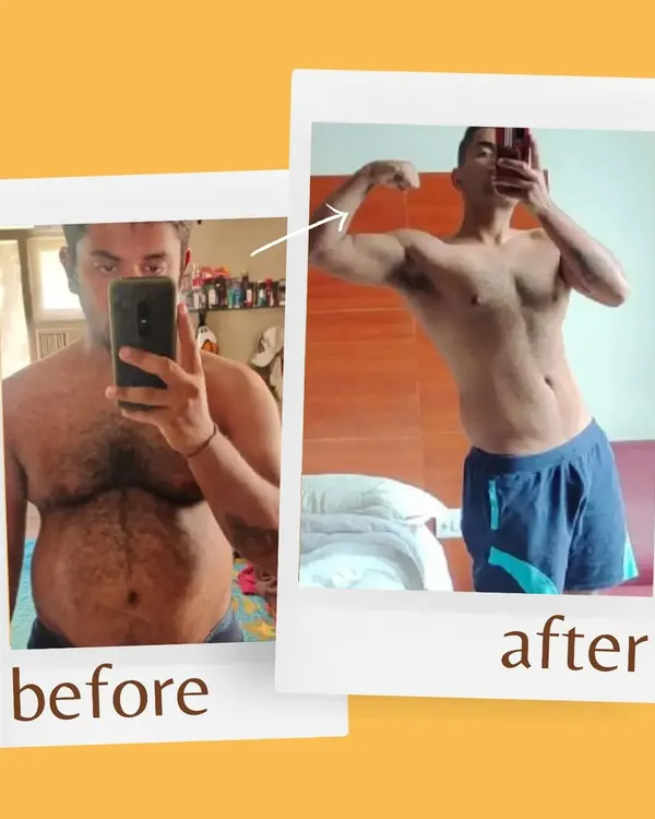 This before and after photo shows the power of consistent, healthy eating. Our client achieved this incredible body recomposition by using our meal subscription service to manage his nutrition effectively.