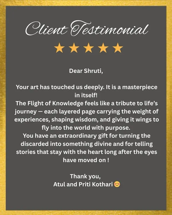 This heartfelt testimonial for "The Flight of Knowledge" is why I do what I do. Knowing my art has touched someone deeply and tells a story that stays with them is the greatest reward.