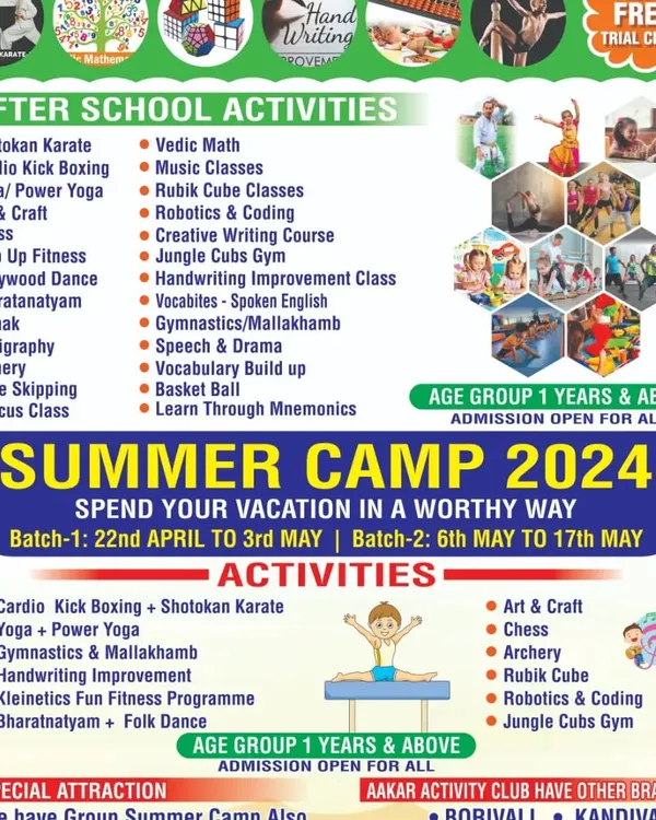 Fitness is a lifelong journey, and it can start with fun. This poster for the Aakar Activity Club Summer Camp shows our involvement in after-school programs, offering Shotokan Karate and Cardio Kickboxing for kids.