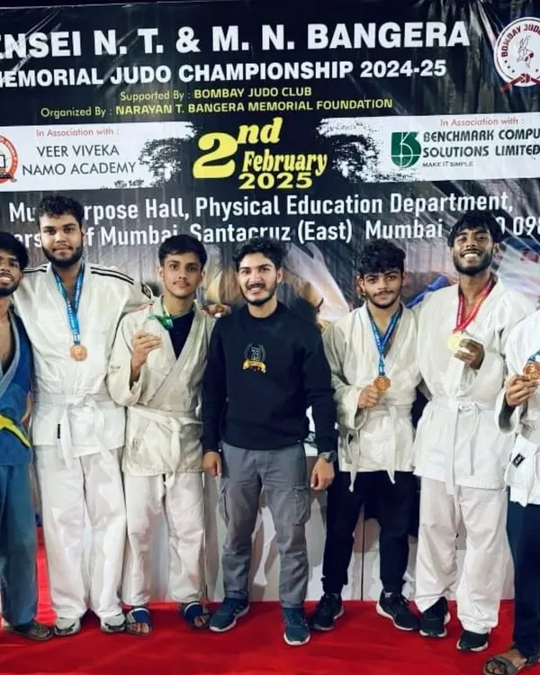 The spoils of war. Our coach stands proud with the X9 Judokas after a successful run at the SENSEI N.T. & M.N. BANGERA Memorial Judo Championship, with everyone bringing home medals.