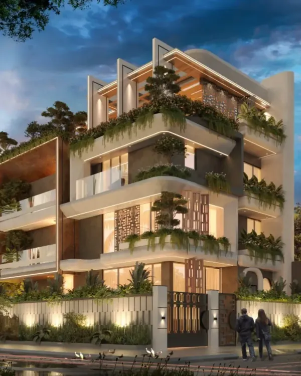 This 3D visualization showcases our approach to transforming a compact plot into an iconic, multi-level bungalow. We designed a flowing facade and integrated green terraces to create a home that feels both expansive and warm, embodying modern luxury.