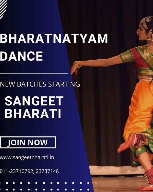 A dancer strikes a powerful Bharatnatyam pose. Our classes build flexibility and strength, focusing on the distinct geometry and posture of this ancient dance form.