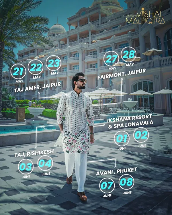 Jaipur, Lonavala, Rishikesh, Phuket. My calendar is a map of celebrations. This graphic shows my journey across some of the most beautiful wedding destinations. I'm grateful and ready for wherever the party takes me next.