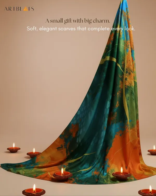 A small gift with a big presence. This elegant silk scarf, featuring a vibrant print from one of my abstract paintings, is a perfect standalone gift or a luxurious addition to a corporate hamper. The art is designed to complete any look with a touch of sophistication.
