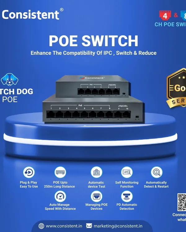 Introducing our Gold Series PoE Switch with Watchdog functionality. Available in 4 and 8 channel options, this switch is designed for reliability, automatically testing and restarting connected devices like security cameras to ensure they are always operational.