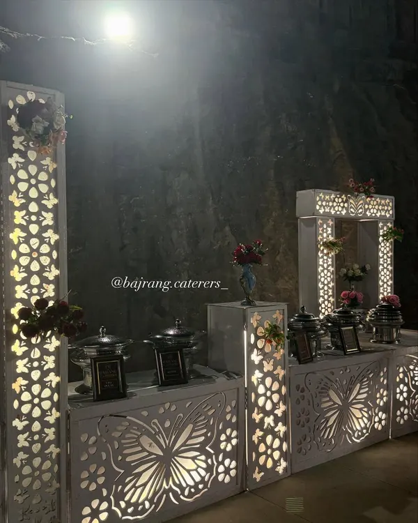 This is one of my premium event setups, featuring an elegant, backlit counter that creates a sophisticated ambiance for evening functions.