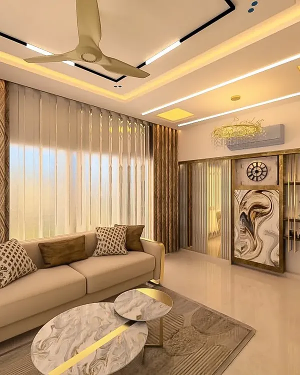 This 3D visualization shows a classy and sophisticated living room design. We use these renders to help clients see their dream home before we even begin construction.