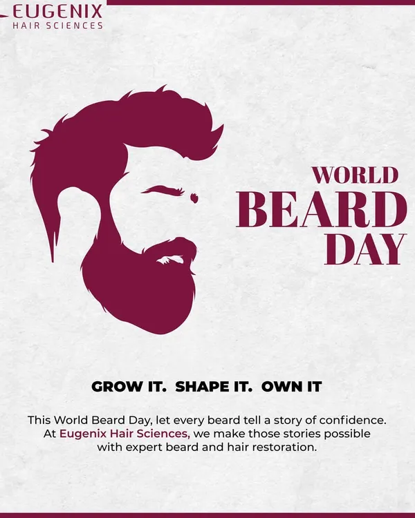 A graphic celebrating World Beard Day, highlighting our expertise in beard and hair restoration.