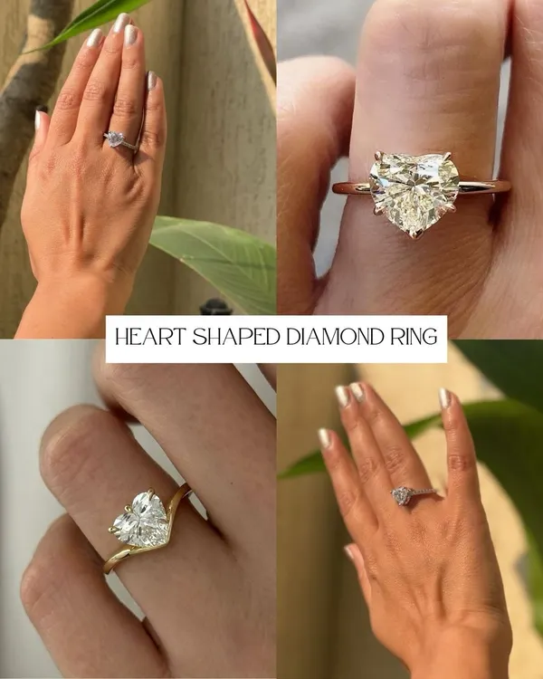 Every love story is different, and the ring should be too. This collage showcases a custom heart shaped diamond engagement ring I designed, shown from multiple angles to capture its unique sparkle and romantic silhouette.