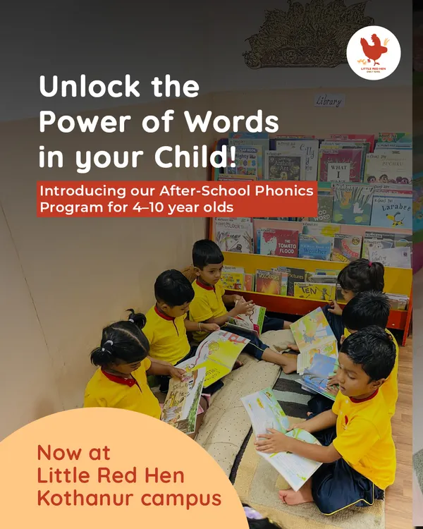 Unlock the power of words in your child. Our after-school phonics program for 4-10 year olds at the Kothanur campus helps boost reading and writing skills through fun, interactive sessions in small batches.