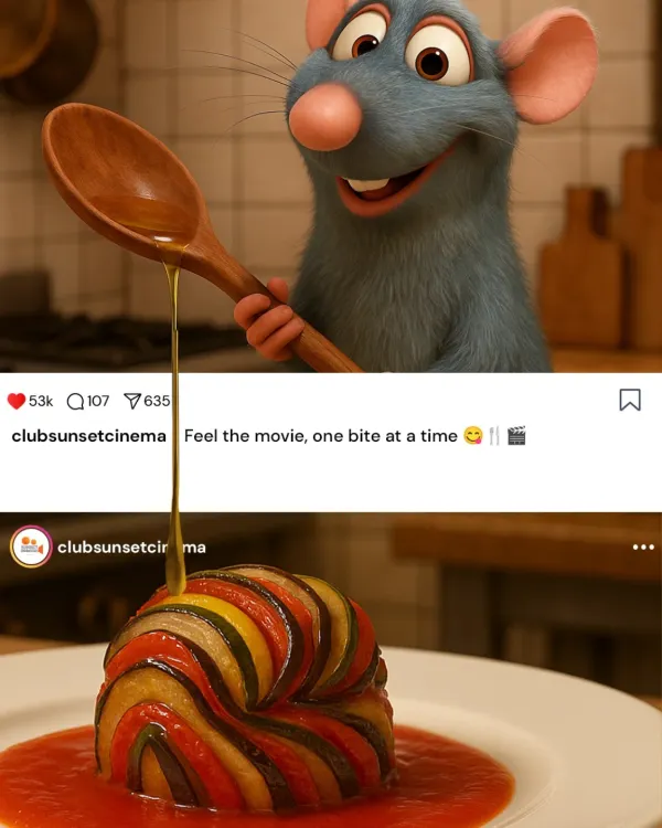 Anyone can cook, but not everyone gets to eat the ratatouille while watching Remy create it. This image perfectly captures our promise: to serve you the movie's most iconic dish at the exact moment it inspires you on screen.