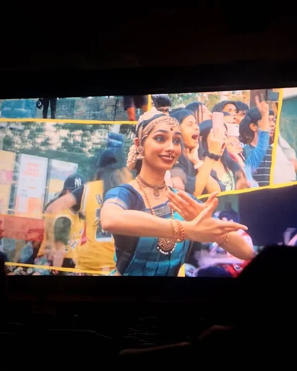 A shot from the theatre screen of my character Bhama in 'Dange/Por'. Seeing your work on the big screen is always a surreal feeling, especially a scene that combines my love for both dance and acting.