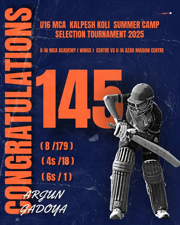 Results are everything. This is Arjun Gadoya, one of my talented players, after his sensational 145-run knock in the U16 MCA selection tournament. My training is geared towards producing players who can deliver big scores in high-stakes matches.