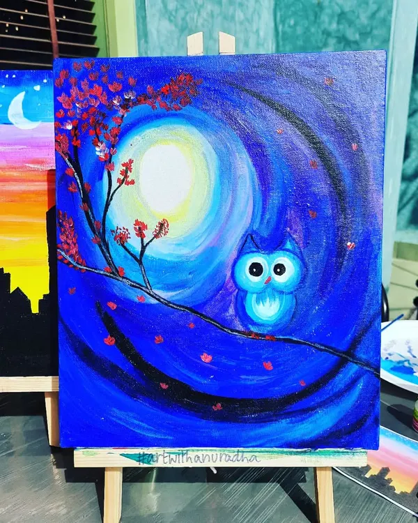 Owl be there for you! A cute and whimsical owl painting created during one of my sip and paint events. A perfect piece to brighten up any room.