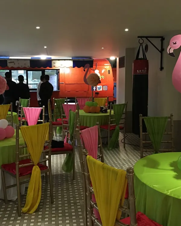 Imagine this at your next party. My food truck rolls right in, becoming the vibrant center of your celebration while I handle all the cooking. This setup was for an indoor birthday party, showing how I can bring the fun anywhere.