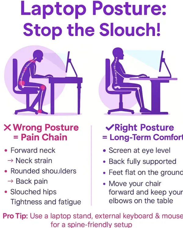 If you spend hours on a laptop, this is for you. Poor posture creates a pain chain from your neck down to your hips, but the right setup brings long term comfort. I help you make these simple, crucial changes to your workstation ergonomics.