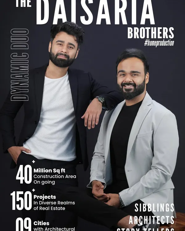 A reminder of the faces behind the firm. We are two brothers who grew up sketching on walls and now turn those childhood dreams into real skylines, with over 40 million sq ft of footprint across 9 cities.