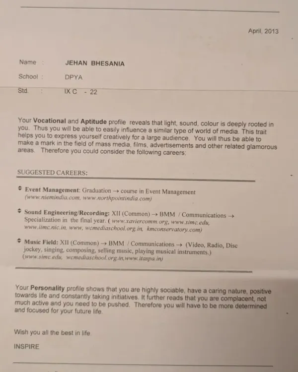 Throwback to my 9th-grade aptitude test. It suggested a career in the music field, and I guess you could say I took the advice. I've been at this ever since.