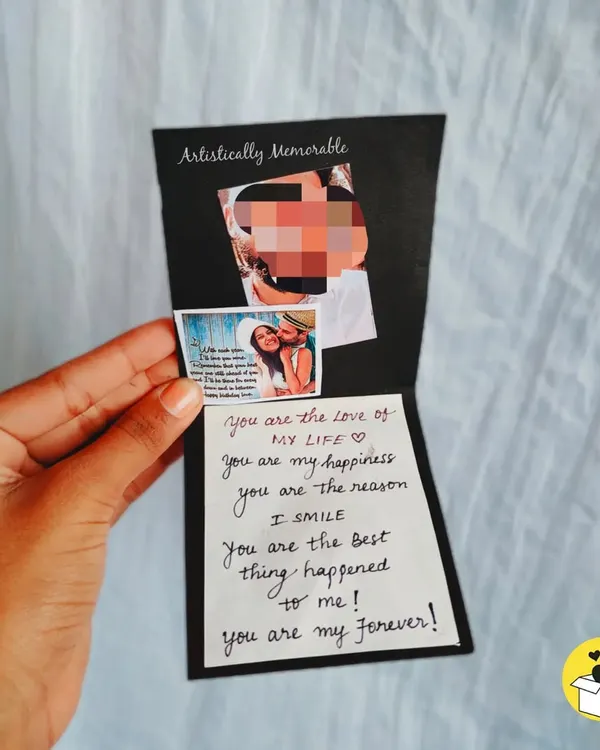 A custom handmade card that says it all. I love creating these little pull-out cards with personal photos and handwritten messages.