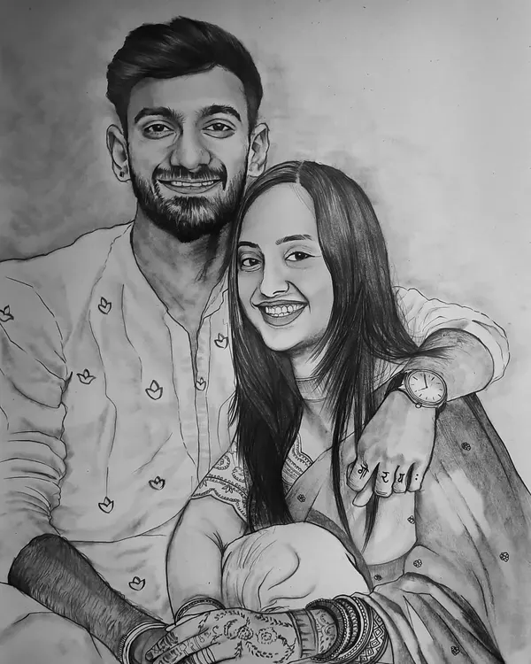 A commissioned couple portrait in A3 size, created with Faber Castell pencils over 16 hours. I focused on their happy expressions and the details in their traditional clothing to make it a special keepsake.