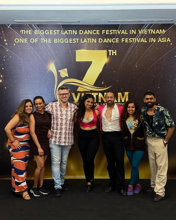 Representing India at the Vietnam International Latin Festival 2025 was an honor. Here's a shot of our crew soaking in the festival atmosphere. We had an amazing time performing and learning.