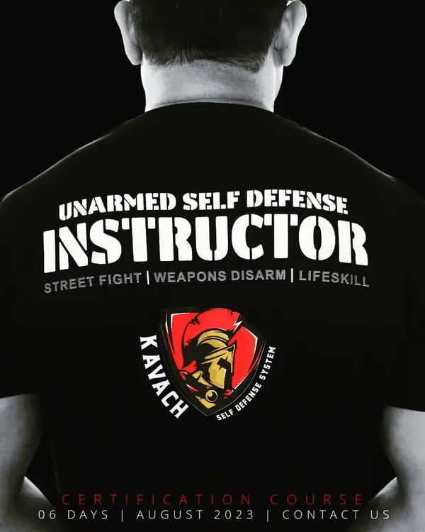 This is what it means to be a Kavach instructor. Our certification course covers unarmed self defense, street fighting, weapons disarm, and essential life skills. This T-shirt represents a commitment to excellence and leadership.