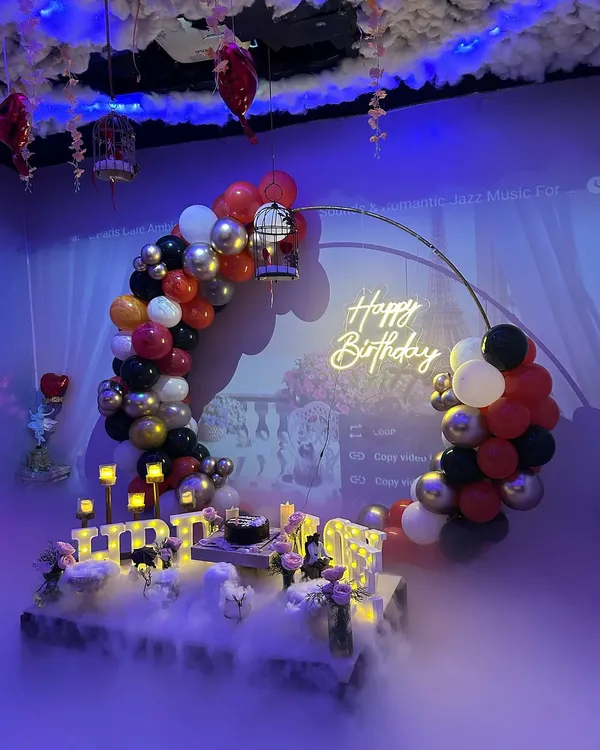 Our 'Smoky Lounge' surprise is a whole vibe. We fill the room with a low-lying fog effect, creating a dreamy, cloud-like atmosphere for your celebration.