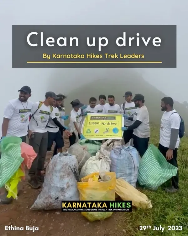 Our team of trek leads after a successful clean-up drive at Ethina Bhuja. We are committed to keeping our beloved mountains clean.