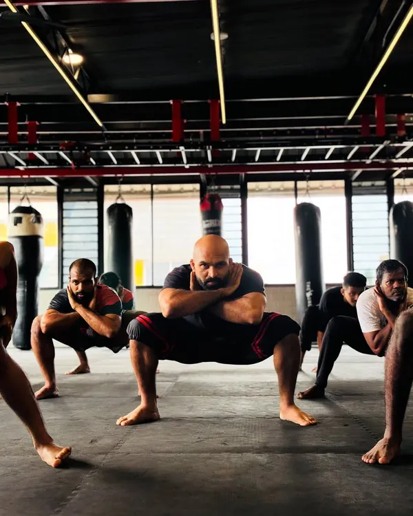 This is where it all begins. The powerful Aaka Vadivu stance is the foundation of Kalaripayattu, building lower body strength, stability, and mental focus. We drill these basics until they become second nature, creating a solid base for all advanced movements.