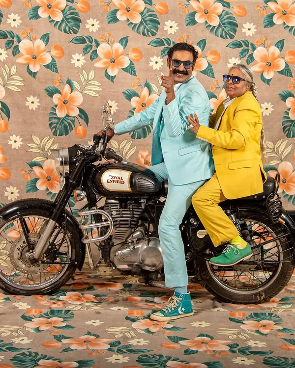 This is a photo-performance from Cop Shiva's series 'No Longer A Memory', created with his mother, Gowramma. They playfully recreate childhood fantasies, transforming memory into a vibrant, theatrical performance that explores identity and love.