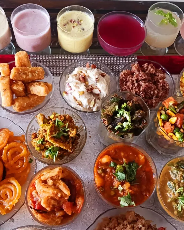 A glimpse of my dairy-free '56 Bhog' created for Janmashtami. This colourful spread shows that traditional festive feasts can be abundant, delicious, and entirely compassionate, without using any animal products.