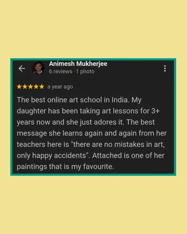 This parent's feedback perfectly captures our core belief: "there are no mistakes in art, only happy accidents." We are so happy to create a space where students feel free to explore without fear of judgment.