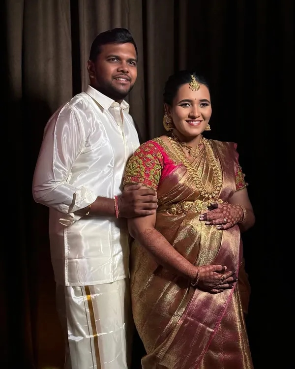 A beautiful portrait of my bride Raji and her husband at her baby shower. I created a traditional and glowing look to celebrate this special milestone.