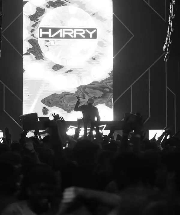 A powerful black and white shot from the Holi festival at Sunburn Union. Even without color, you can feel the energy of the crowd and the scale of the VDJ production.