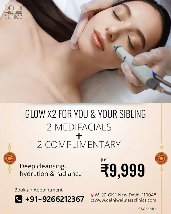 Celebrate the bond of sibling love this Raksha Bandhan with our special offer. Get two Medifacials and receive two more complimentary, perfect for sharing the glow with your sibling.