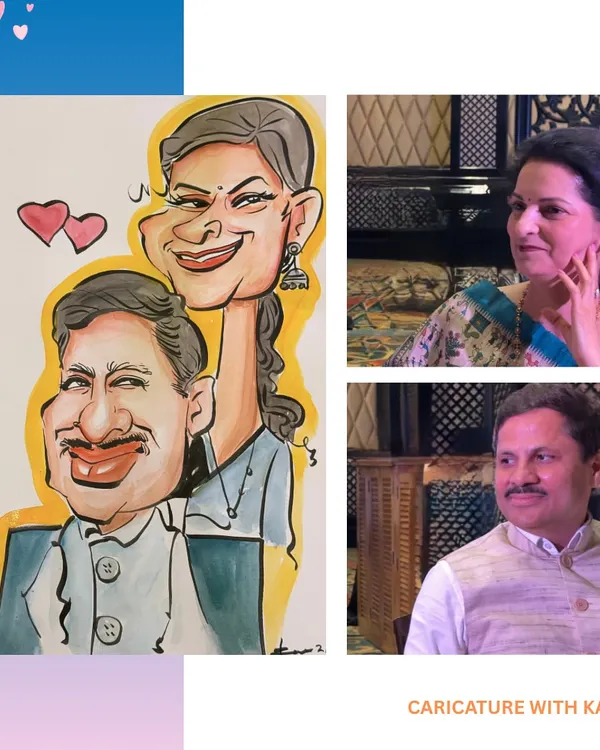 From reality to caricature, here is how I capture a couple's connection in a fun and artistic way. This piece highlights their smiles and transforms them into a playful portrait.