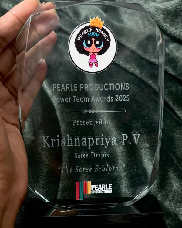 The award itself. I was named 'The Saree Sculptor' by Pearle Productions, a title I will cherish forever. I am so grateful for this honor.