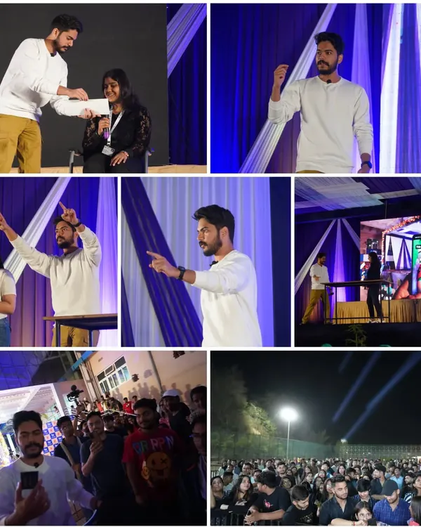 A collage from my performance at IIT Jammu. Whether it's a packed auditorium or an outdoor festival, the experience of paranormal illusion leaves a lasting impression. You can see the focus and surprise in these moments.