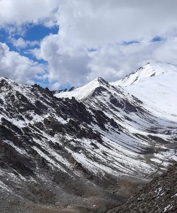 The raw, majestic beauty of the snow-dusted peaks as seen from the Khardungla Pass. This is the kind of view that makes all the effort worthwhile.