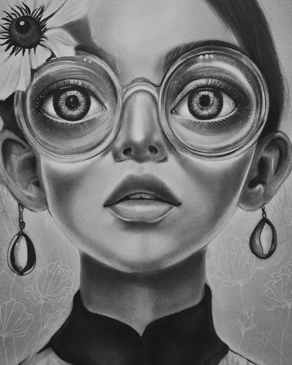 This stunningly realistic portrait was created using charcoal on paper. We teach our students how to master light, shadow, and texture to bring their subjects to life with incredible depth and emotion.