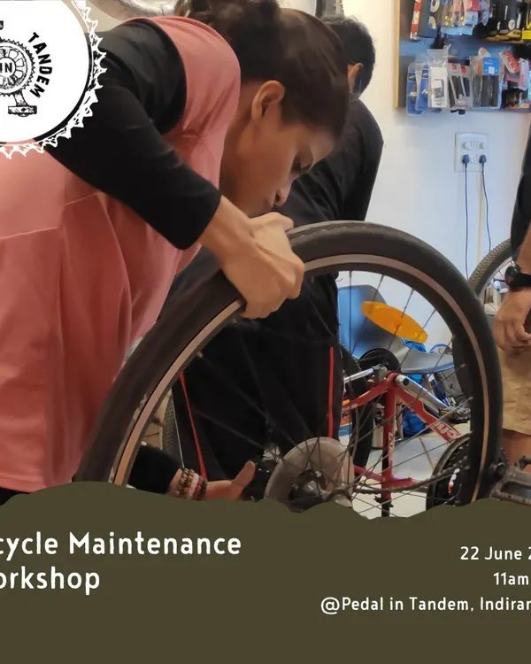 A participant gets hands-on experience removing a tire during our Level 1 Bicycle Maintenance Workshop. Learning to patch punctures and change tubes is one of the most valuable skills for any rider.