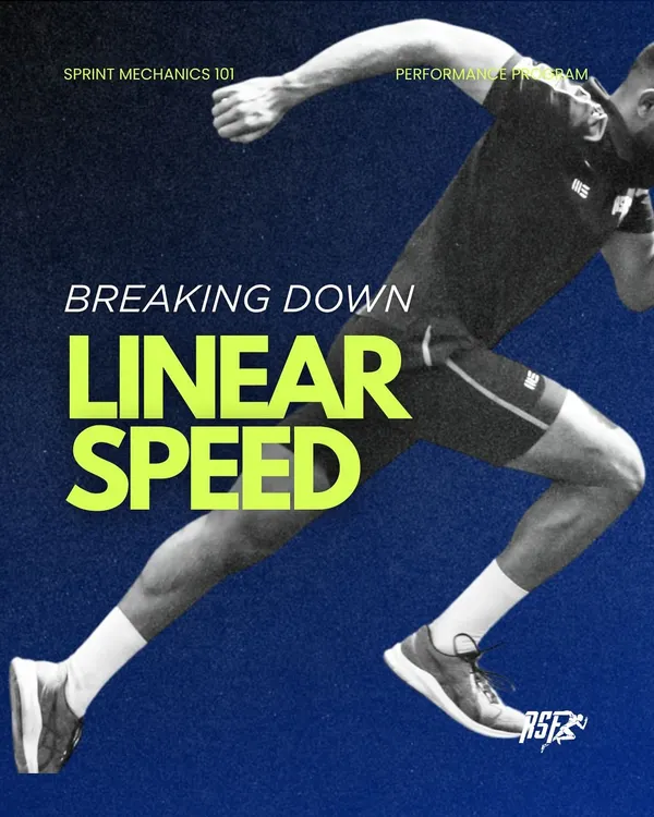 This image introduces our deep dive into linear speed. Sprinting is a technical skill, and in this section, I break down the mechanics just like we do in our training sessions at RSF.