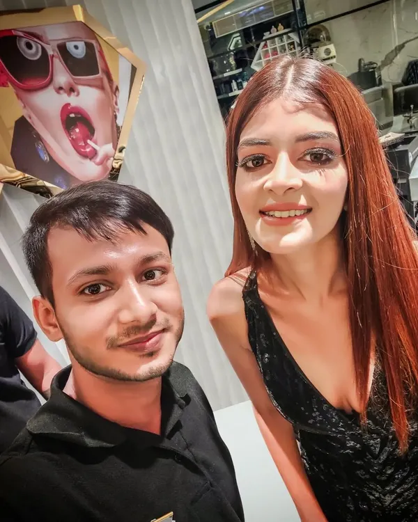 A happy moment with actress Madhumita Sarkar in the salon. Building a good connection with my clients is an important part of my work.