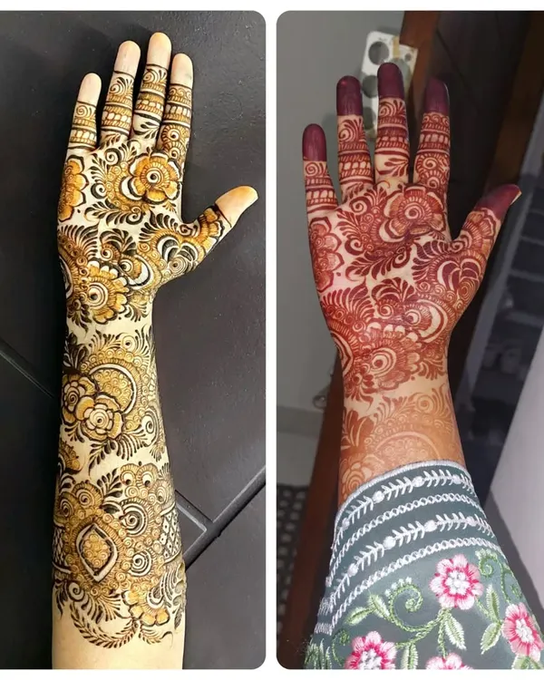 Here you can see the magic of natural henna. On the left is the fresh paste, and on the right is the gorgeous, deep red stain it develops into after removal. I never use filters on my stain pictures.