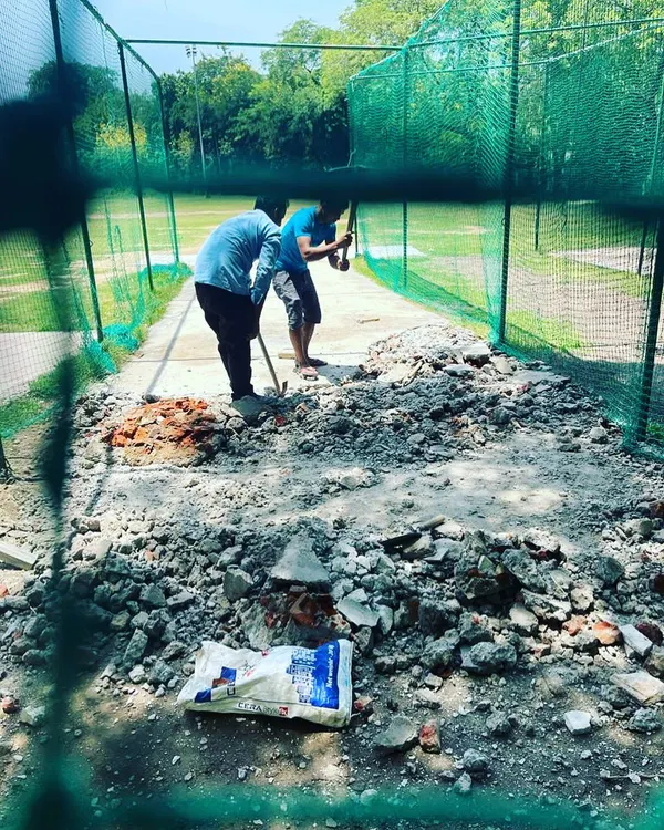 Hard work in progress as we prepare a new pitch for net practice. We are constantly working on our facilities to provide the best possible surface for batting and bowling practice.