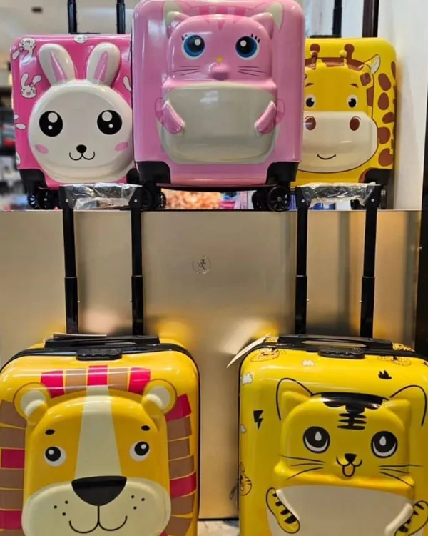 Here's a look at the vibrant collection of kids' luggage bags I offer. Each trolley features a different 3D animal character, making them easy for kids to spot and fun to travel with.